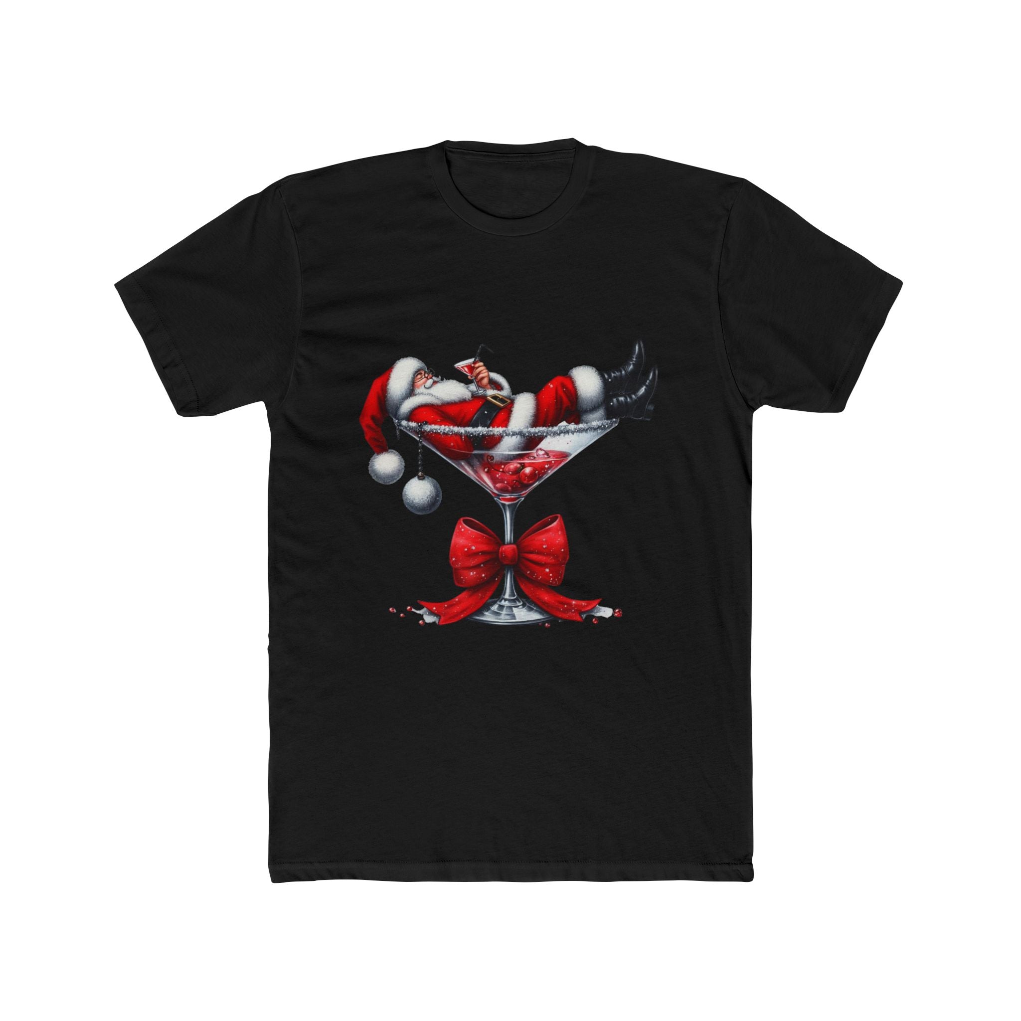 Festive Santa Martini Tee, Christmas Shirt, Holiday Gift, Unisex Crew Tee, Cozy Cotton Top, Fun Party Wear, Ugly Sweater Alternative