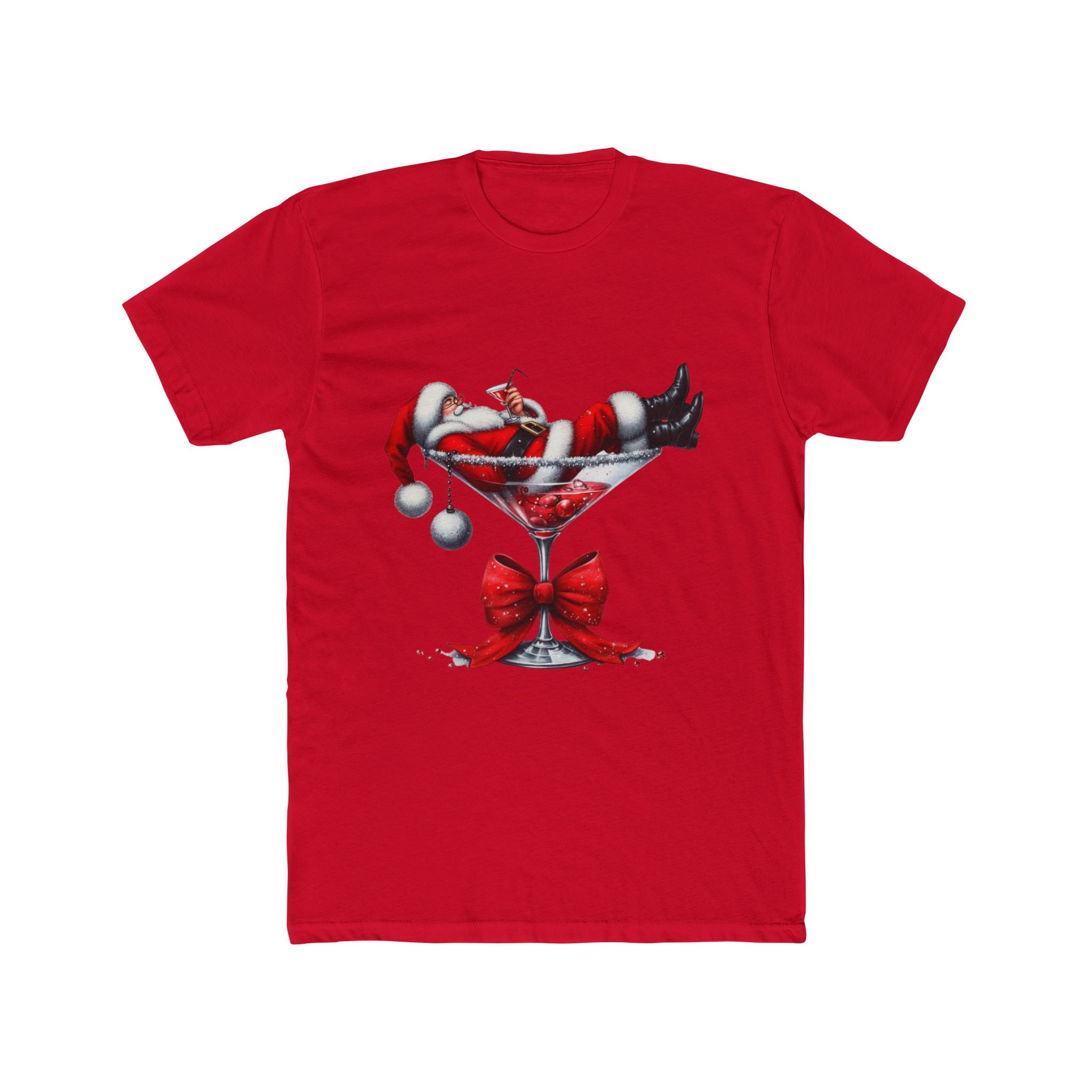 Festive Santa Martini Tee, Christmas Shirt, Holiday Gift, Unisex Crew Tee, Cozy Cotton Top, Fun Party Wear, Ugly Sweater Alternative