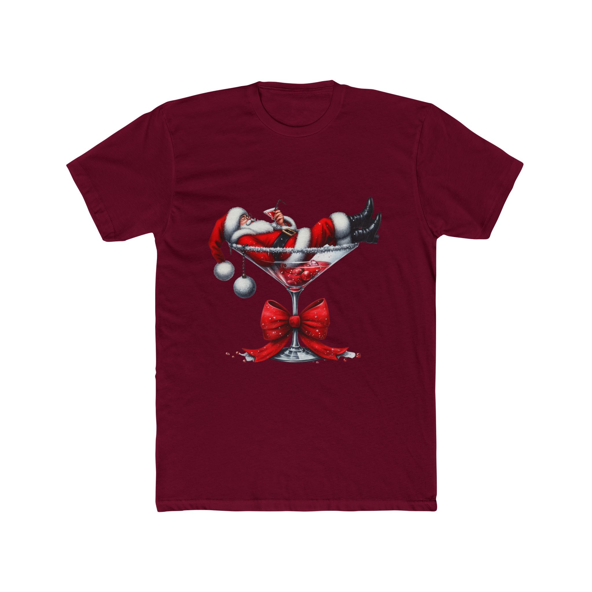 Festive Santa Martini Tee, Christmas Shirt, Holiday Gift, Unisex Crew Tee, Cozy Cotton Top, Fun Party Wear, Ugly Sweater Alternative