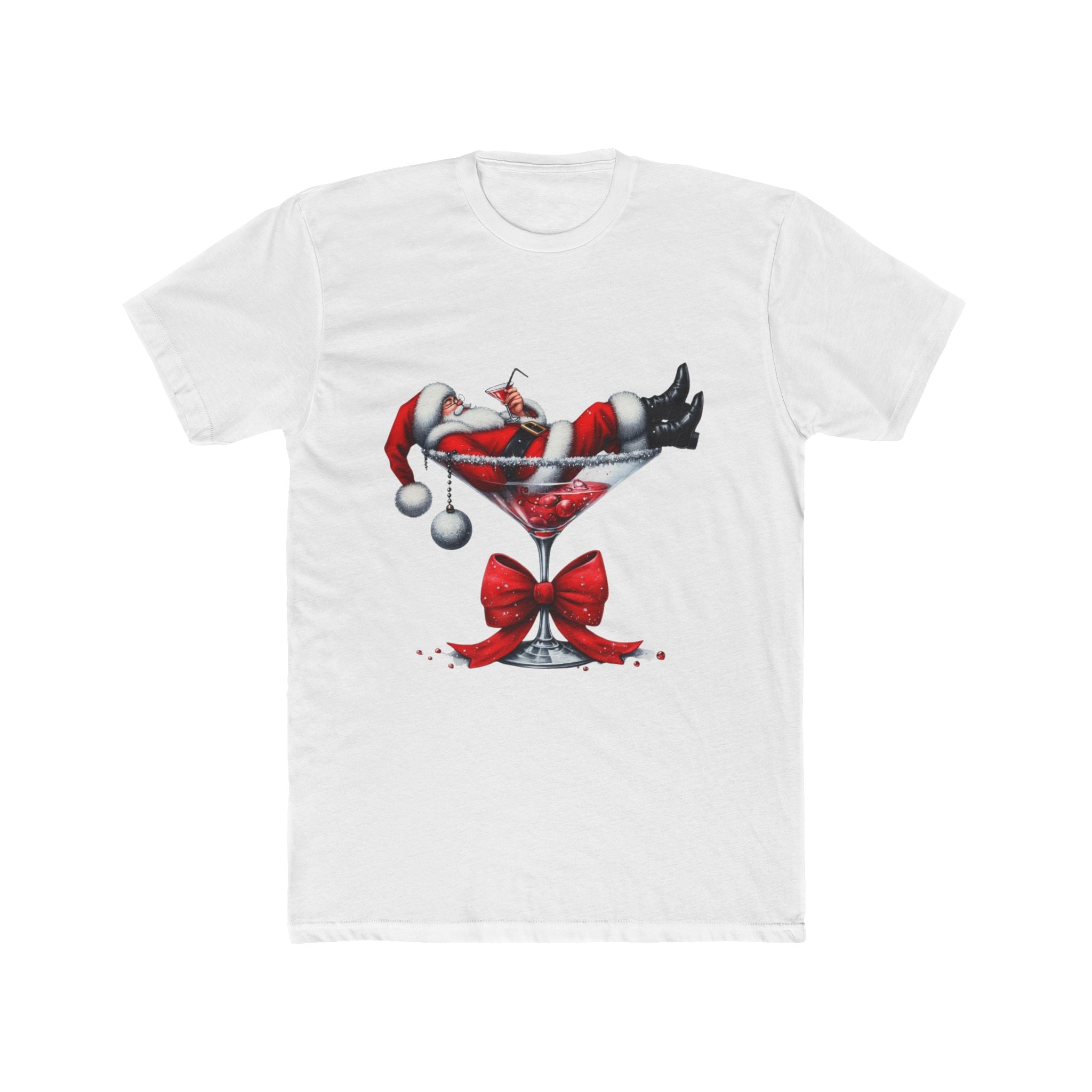 Festive Santa Martini Tee, Christmas Shirt, Holiday Gift, Unisex Crew Tee, Cozy Cotton Top, Fun Party Wear, Ugly Sweater Alternative