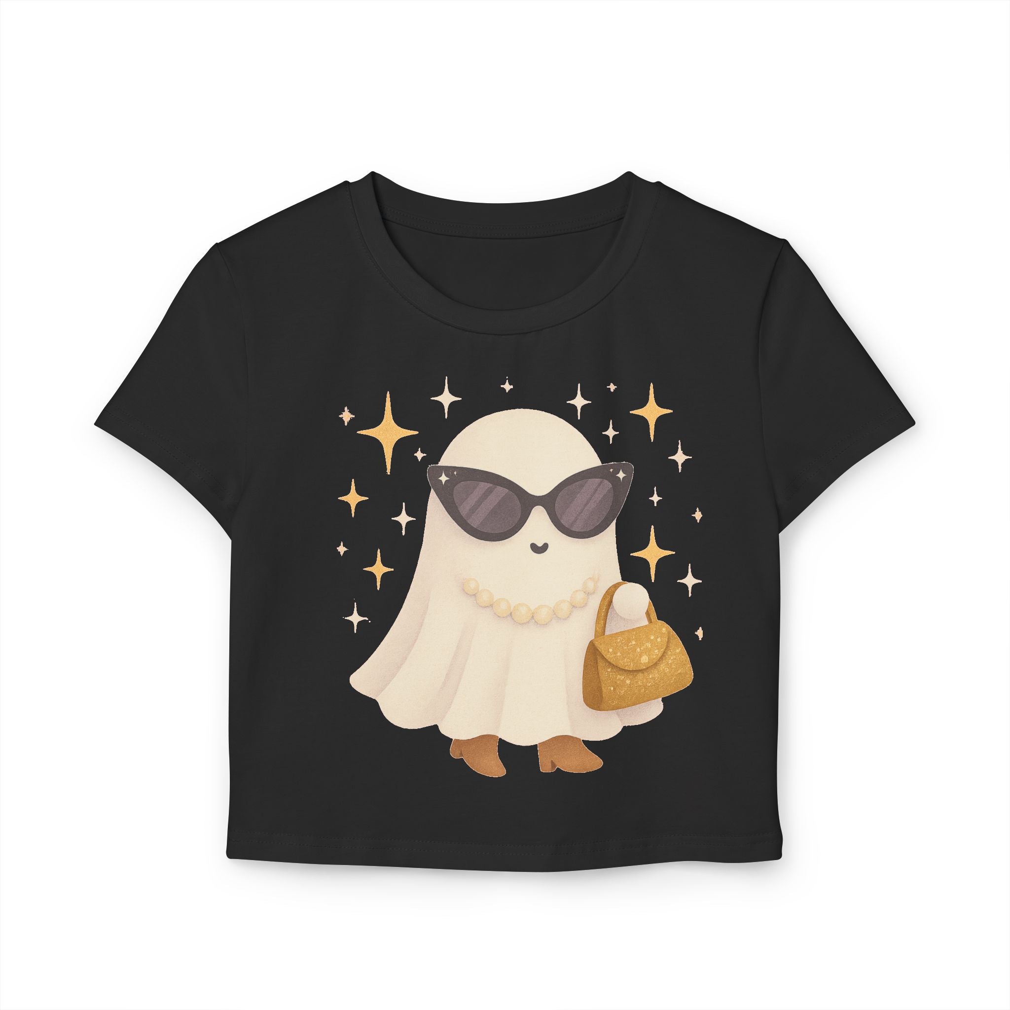 Stylish Ghost Women's Baby Tee, Cute Crop Top, Halloween Apparel, Trendy Aesthetic Shirt, Gift for Teens, Everyday Fashion