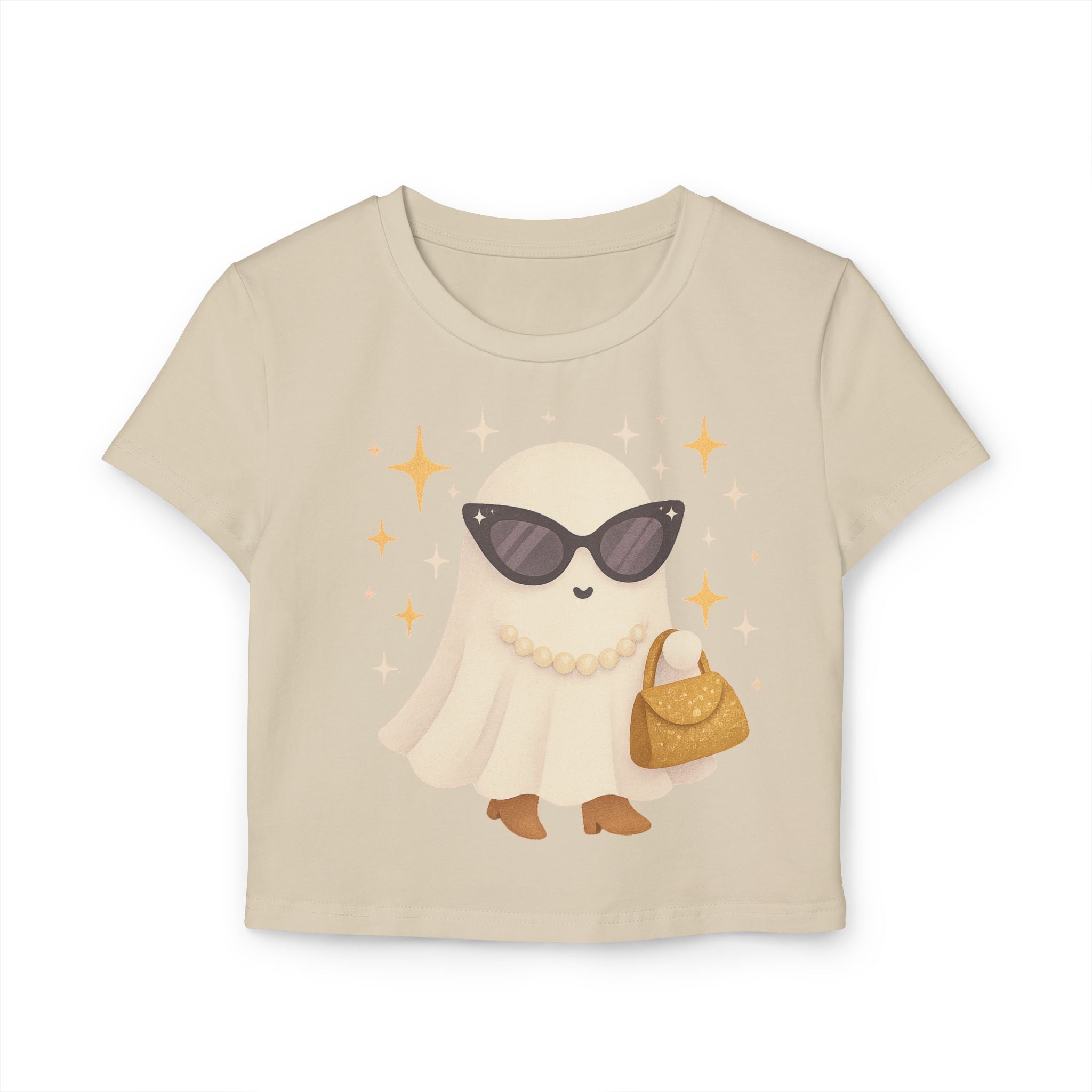 Stylish Ghost Women's Baby Tee, Cute Crop Top, Halloween Apparel, Trendy Aesthetic Shirt, Gift for Teens, Everyday Fashion